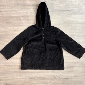 J Jill Black Plus Size Corduroy Hoodie Velour Lined Side Pockets Size 1X Winter